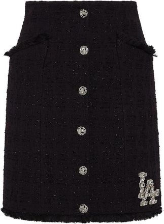 Philipp Plein Tweed Minirok Crystal Skull - Dames - Korte rokken - Zwart - M - Tweed - Rokken