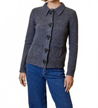 Design History Beaded Bow Button Cardigan In Summit Grey