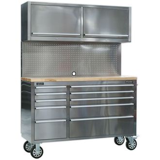 Loops 1475 x 505 x 1860mm Mobile STAINLESS STEEL Tool Cabinet - 10 Drawer & 2 Cupboard in Metallics