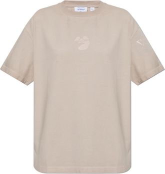 Off-white Het Cr&egrave;me Loose-fit T-shirt - Dames - T-shirts - Beige - XL - Katoen - Tops