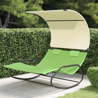 vidaXL Vidaxl - Lettino Prendisole Doppio a Dondolo e Baldacchino Verde e Crema