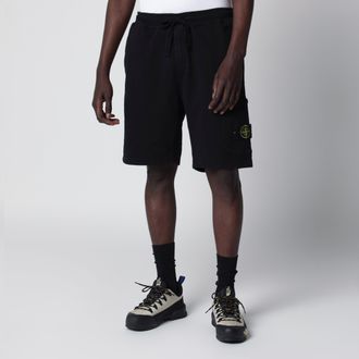 Stone Island Black organic cotton fleece jogger shorts
