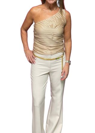 Crescent Amy One Shoulder Pleated Mesh Top In Copper