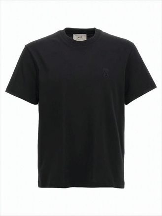 Ami Solid Black Short-Sleeved T-Shirt With Classic Crew Neckline