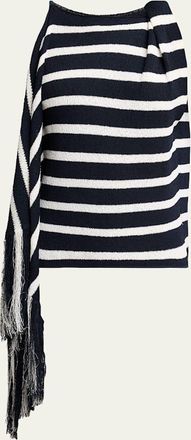 Proenza Schouler Yves Striped Knit Fringe Drape Top