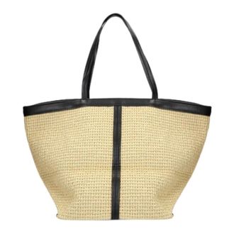 Weili Zheng Tote Bags, female, Beige, Size: ONE SIZE Tote bag in rafia con manico e dettagli a contrasto
