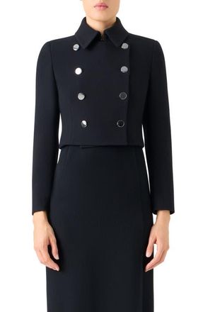 Akris Hevan Double Breasted Wool Crepe Jacket in Black at Nordstrom, Size 10
