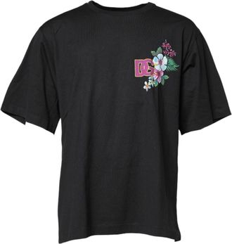 Dolce & Gabbana Zwarte Bloemenprint Crew Neck T-shirt - Heren - T-shirts - Zwart - 4XL - Tops