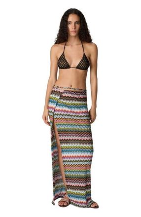 Missoni Long Pareo Skirt In Lam&eacute; Viscose With Pixel-effect Zigzag Pattern in Black & Multicoloured at Nordstrom, Size Large