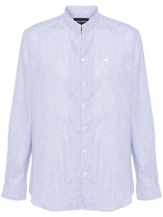 Emporio Armani logo-embroidered striped shirt - men - Linen/Flax/Cotton - 39 - Blue