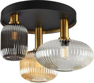 Schuller Schuller - Norma 3 Light Globe Ceiling Light Black, Brass, 3 Crystal Shades, E27