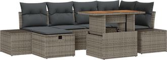 vidaXL Garden Sofa Set with Cushion 7 pcs Grey Poly rattan Vidaxl