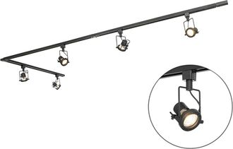 QAZQA Industrial Sistema De Rieles Industrial Negro Con 5 Focos Monof&aacute;sicos - Suplux Aluminio /acero /pl&aacute;stico Alargada Adecuado Para Led Max. 5 X 50 Watt -