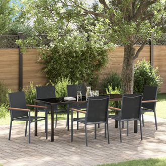 Berkfield Home 7 Piece Garden Dining Set Black Textilene & Steel
