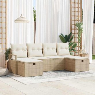 vidaXL Vidaxl - Conjunto De Sof&aacute; De Jard&iacute;n Con Coj&iacute;n 6 Pcs Beige Y Crema
