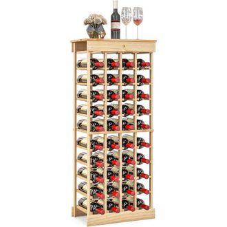 Costway Costway - Estante De Vino Modular De 40 Botellas, Botellero De Vino De Madera Maciza Con Dispositivo Antivuelco Y Barras Cruzadas Reforzadas Para Bar,