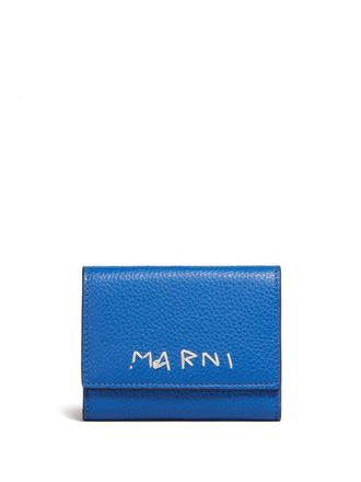 Marni Portachiavi in pelle con logo ricamato - Blu
