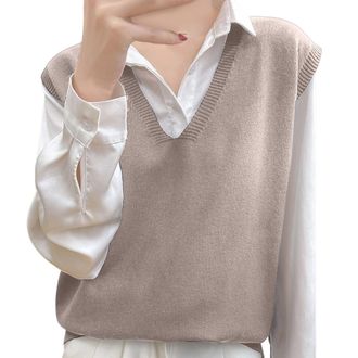 Generic Gilet For Women Uk Womens Gilets Vest | Chunky Oversized Knit Sweater Vest | Sleeveless Pullover Cardigan For Layering Over Shirts & Blouses