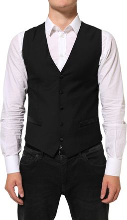 Dolce & Gabbana Black Wool Dress Formal Men Waistcoat Mens Vest