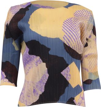 Issey Miyake by Issey Miyake Meteorite Print Pleated Blouse in Multicolor Polyester