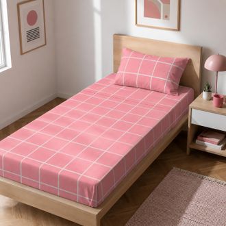 KASANOVA Completo letto singolo policotone quadrotti rosa