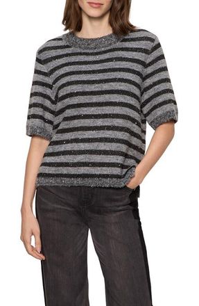 Sanctuary Stripe Short Sleeve Sweater in Grey at Nordstrom, Size Medium