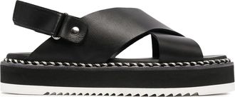 AGL Black Marta Leather Flat Platform Sandals
