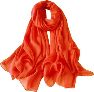 Lina & Lily Crinkled Chiffon Womens Scarf Shawl Wrap Spring Summer Sheer Silky Featherlight (Orange)