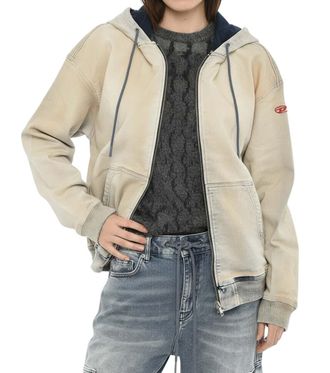 Diesel Beige Logo Zipper Hoodie