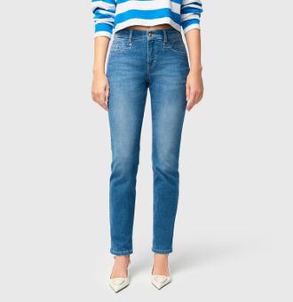 MAC Broeken Slim-fit-Jeans MAC RICH SLIM, Damen, Gr. 34, L&auml;nge 32, blau (chic cobalt used), Denim/Jeans, Obermaterial: 71% Baumwolle, 16% Polyester, 11% Lyocell, 
