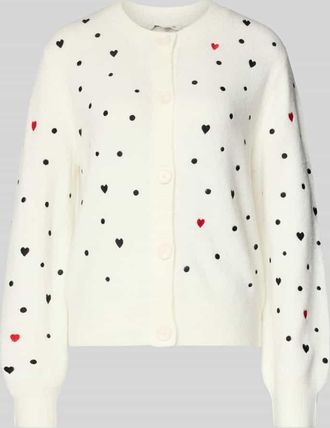 Tom Tailor Denim Regular Fit Strickjacke mit Stickereien in Offwhite Melange, Gr&ouml;&szlig;e XL