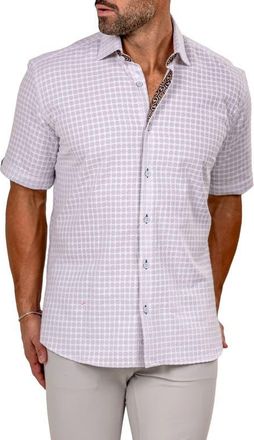 Maceoo Galileo Marthy Short Sleeve Button-Up Shirt in Grey at Nordstrom, Size 4