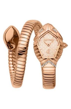Just Cavalli Snake Bracelet Watch, 22mm x 35mm in Rose Gold at Nordstrom Rack