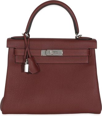 Hermès Burgundy Leather H Retourne Kelly 28 PHW (Authentic Pre-Loved)