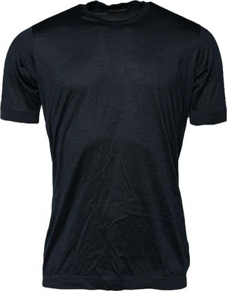 Dolce & Gabbana Dark Blue Silk Crew Neck Short Sleeve Mens T-shirt (Pre-Owned)