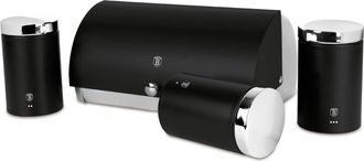 Berlinger Haus Berlinger Haus Caja De Pan Con Juego De 3 Botes, Acero Inoxidable Negro Mate, Almacenamiento De Pan, Az&uacute;car, T&eacute; Y Caf&eacute;, Dise&ntilde;o Moderno, F&aacute;cil Apertura