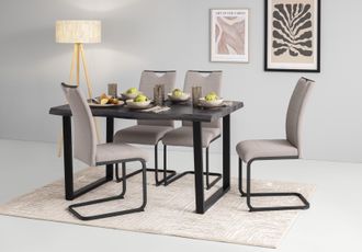 Hela Essgruppe »GISELLE Esszimmer, Essgruppe, Sitzgruppe TOPSELLER!« Set, 5er Set, Tisch plus 4 Stühle, 5 Stk. tlg. Esstisch U-Gestell Metall, Tischplatte 