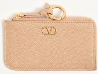 Valentino Garavani Charm portacarte con zip VLogo Signature Valentino Garavani in Vitello Granato Donna ROSA UNI