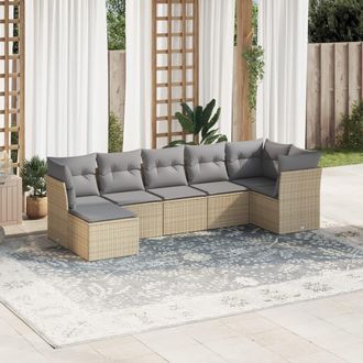 vidaXL Vidaxl - Set Sof&aacute;s De Jard&iacute;n 7 Piezas Y Cojines Rat&aacute;n Sint&eacute;tico Beige