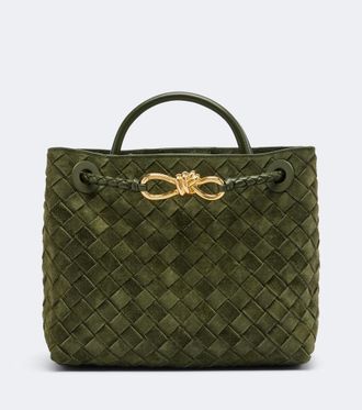 Bottega Veneta Andiamo Intrecciato Small suede top-handle bag