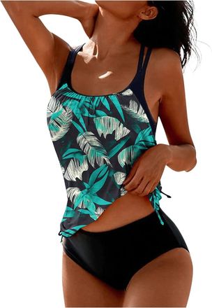 Generic Women 2 Piece Swimsuits Tankini Top with Boyshorts Padded Sleeveless Swimming Costume Sports Quick Drying Bathing Suits Loose Fit Beachwear Print Biki