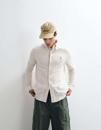 Polo Ralph Lauren Camicia sportiva a maniche lunghe beige a righe-Neutro