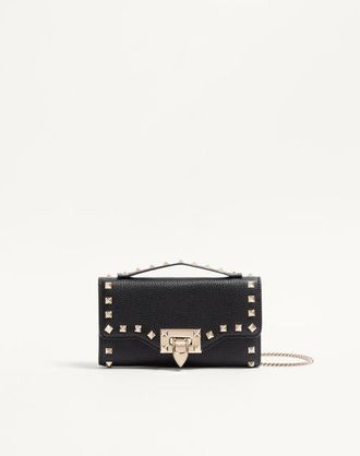 Valentino Garavani Portafoglio Con Catena Rockstud In Vitello Granato Donna NERO UNI