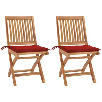 vidaXL Sillas De Jard&iacute;n 2 Unidades Con Cojines Rojo Madera De Teca Vidaxl