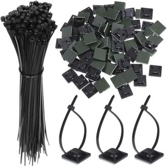 OEM 100 Bridas Adhesivas Negras Para Cables, Soportes Autoadhesivos, 150 Mm X 2,5 Mm, Base Para Bridas Con Clip Universal Multiusos Para Cables - Crezuo