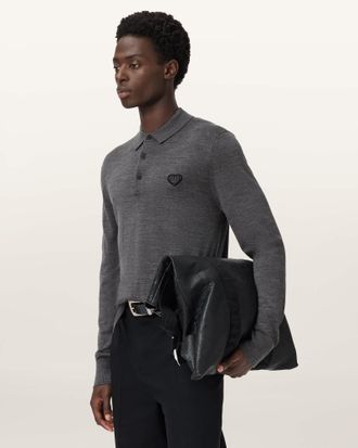 AllSaints Merino Wool Lover Merino Long Sleeve Polo, Size: XXL