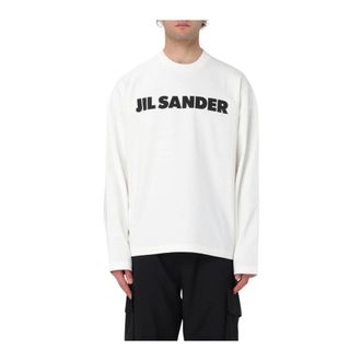 Jil Sander Tops, Heren, Wit, XL, Katoen, Long Sleeve Crew Neck Pullover Sweater