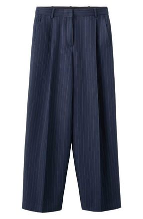 Mango Pinstripe Suit Pants in Navy at Nordstrom, Size 12