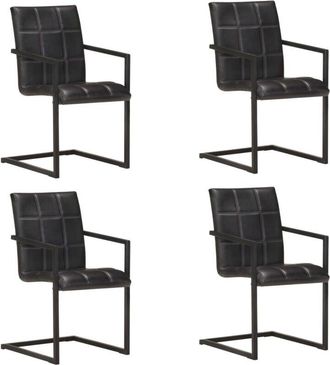 vidaXL Sedie da Pranzo a Sbalzo 4 pz Nere in Vera Pelle vidaXL