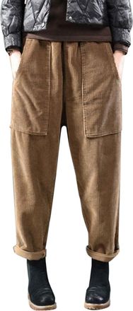Generic Corduroy Trousers Womens Loose Long Trousers High Waisted Casual Corduroy Pants Elasticated Waist with Pockets Lounge Pants Soft Comfy Jogger Sweatpan